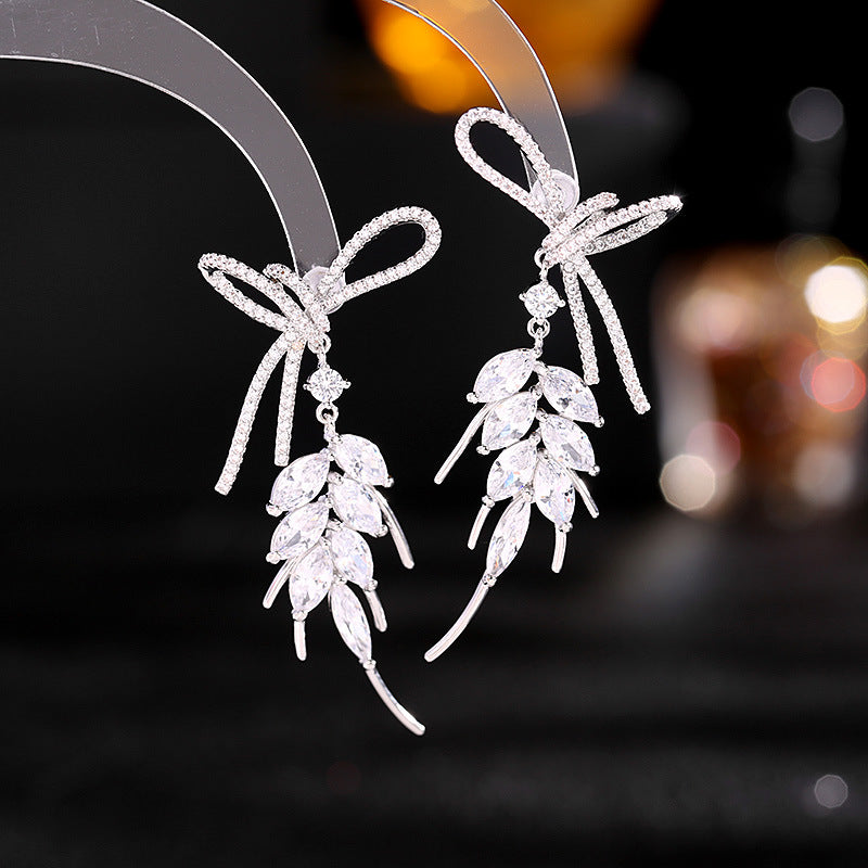 Sweet Temperament Super Flash S925 Silver Needle Bow-knot Wheat Earrings