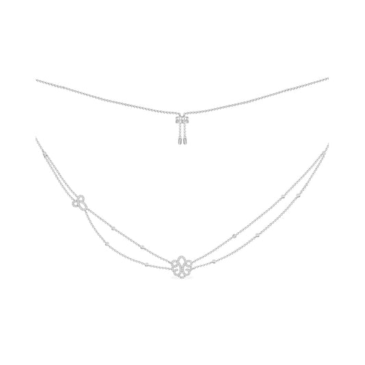 Monaco Double Four-leaf Clover Silver Necklace Women's Light Luxury Clavicle Chain New Jewelry Gift