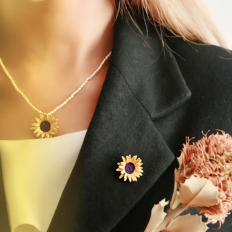 Vintage pearl golden sunflower series necklace