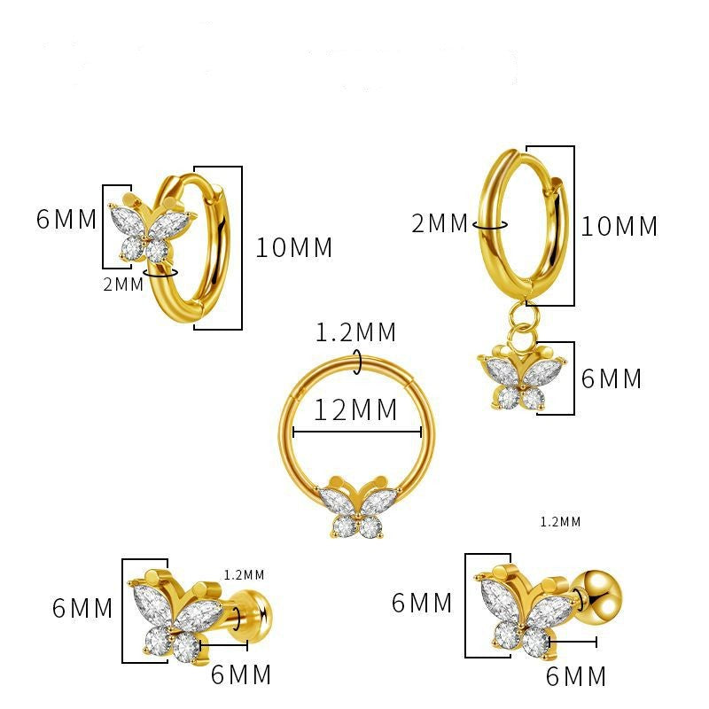 2022 New European and American Popular Stainless Steel Butterfly Earring Studs with Zircon