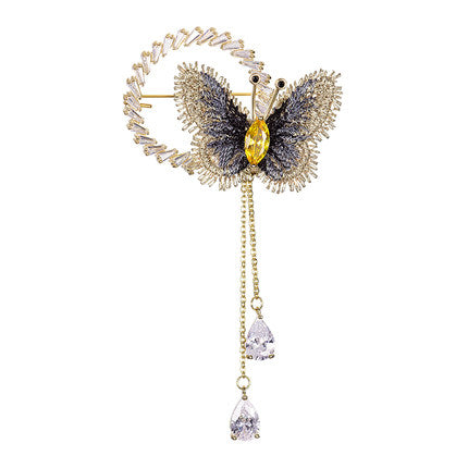 Gold-plated butterfly series high-end tassel brooch