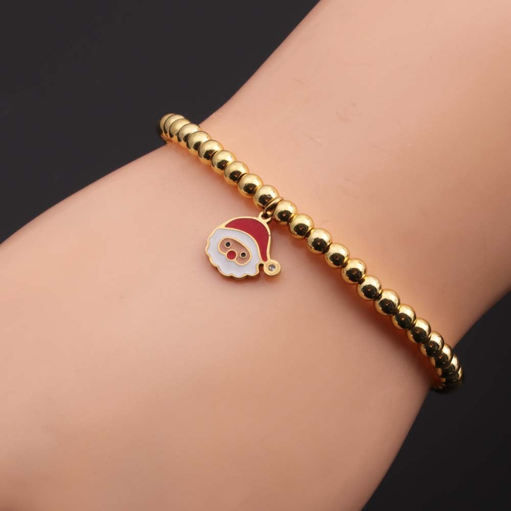 Gold Plated Beaded Santa Charm Bracelet