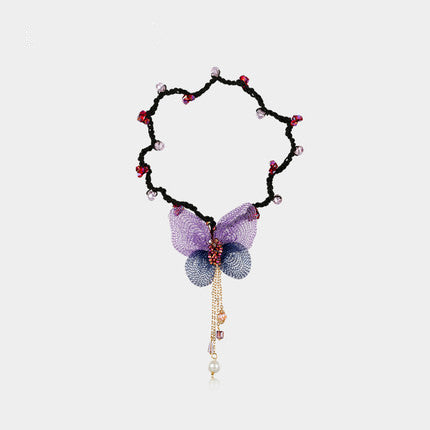 Merian Dream Butterfly Series feito à mão cristal pérola pingente borla borboleta cabelo corda laço de cabelo para mulheres