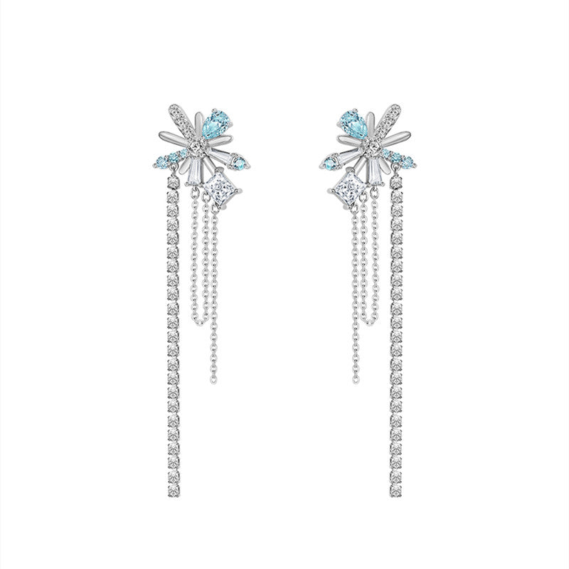 Snowflake Tassel Earrings 925 Silver Jewelry