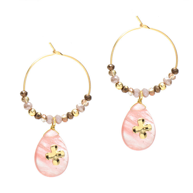 Girly Pink Four Leaf Clover Hand bead Hoop Earrings