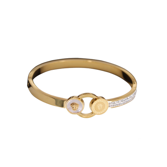 Shell inlaid three-dimensional beauty head ring splicing mud drill fine ring buckle bracelet women's Retro Bracelet