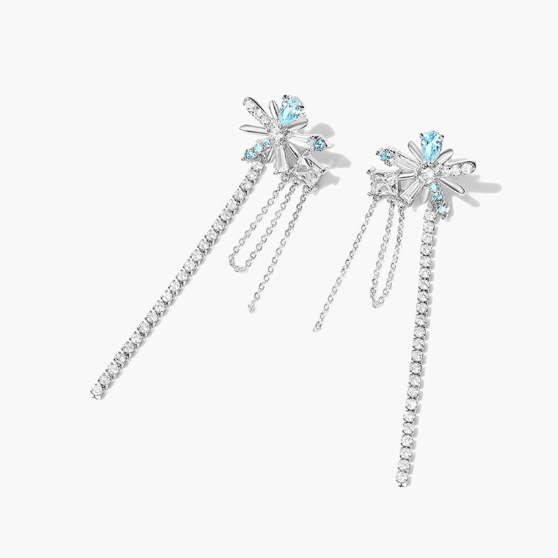 Snowflake Tassel Earrings 925 Silver Jewelry
