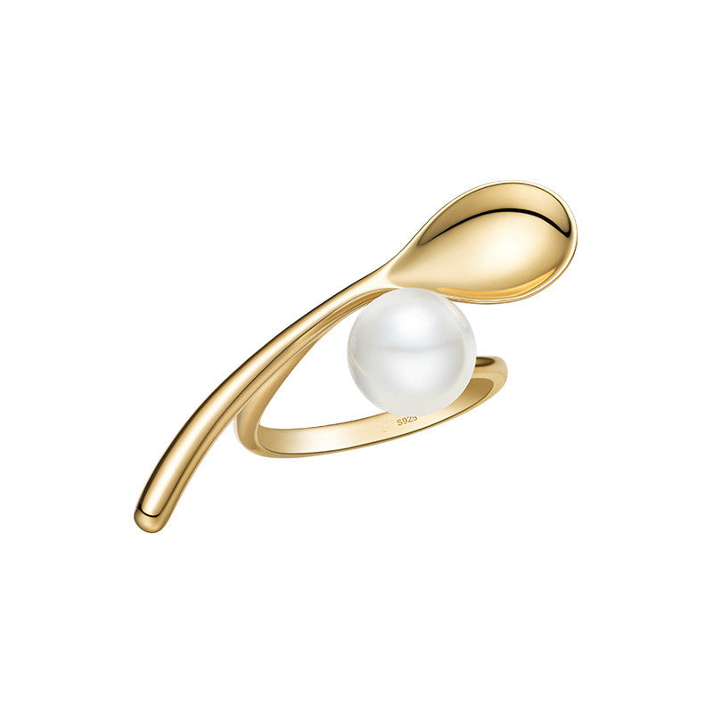 Trendy Mini Gold-plated Spoon Open Ring in 925 Sterling Silver