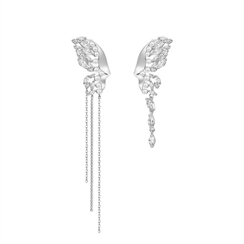 Butterfly Tassel Earrings Women's Long High-end Luxury 925 Silver Needle Jewelry