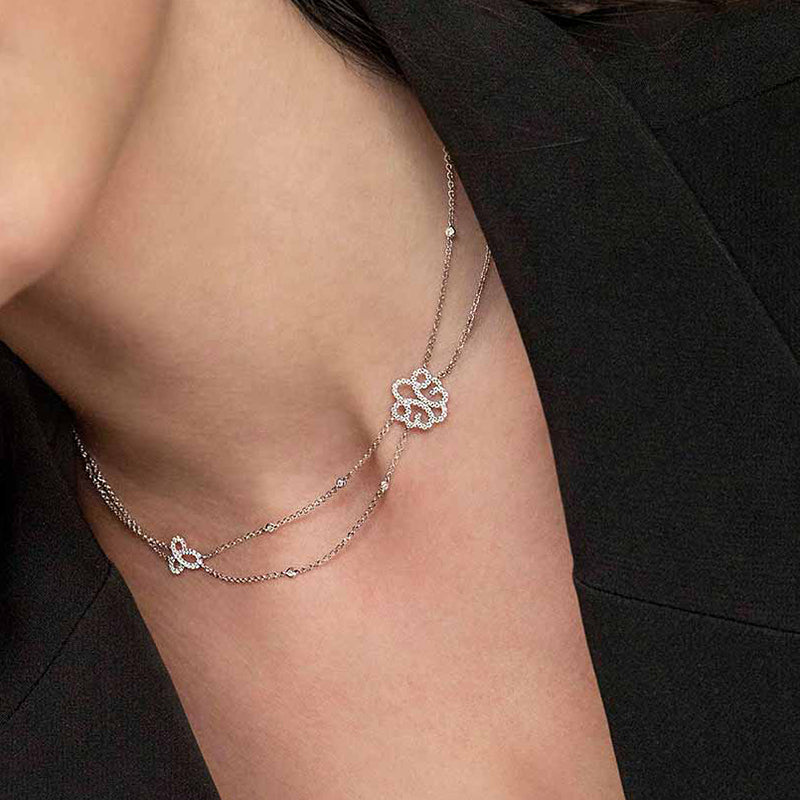 Monaco Double Four-leaf Clover Silver Necklace Women's Light Luxury Clavicle Chain New Jewelry Gift