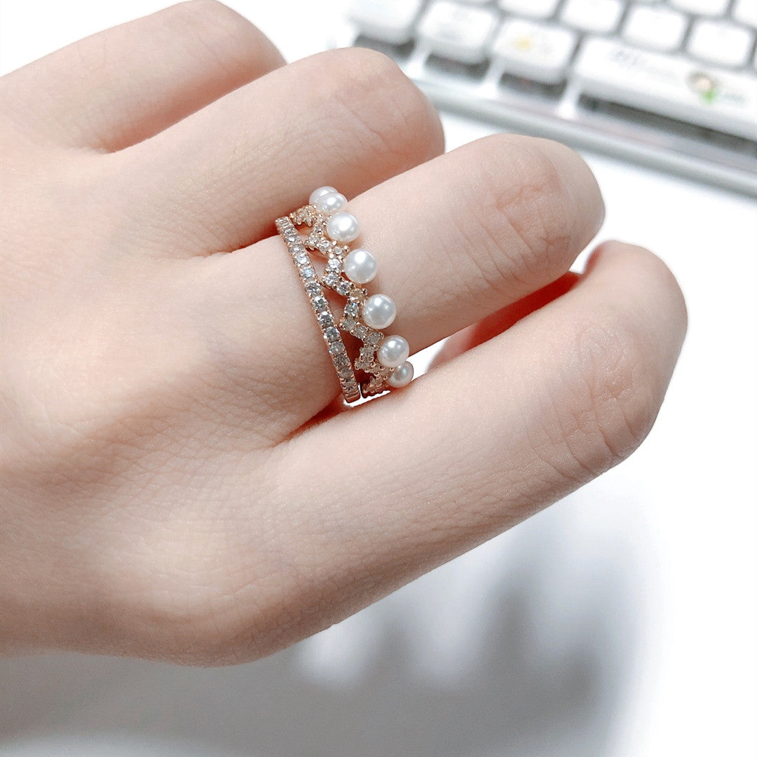 Light Luxury Vintage Gold-plated Pearl Ring in 925 Sterling Silver