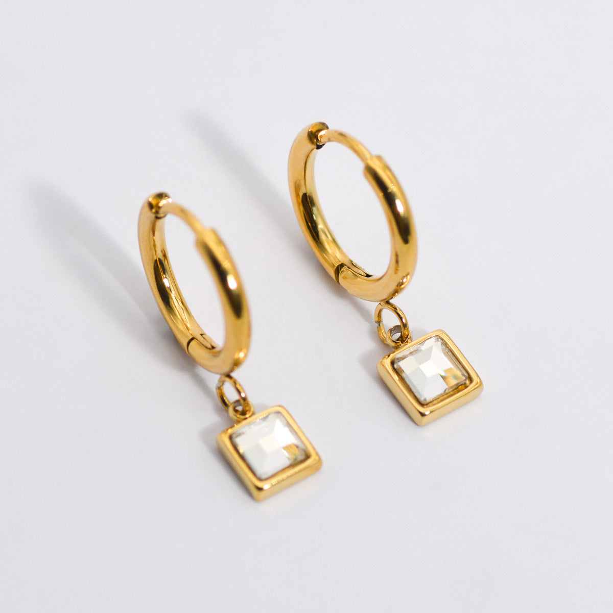14K Gold Plated Square Zircon Titanium Steel Earrings