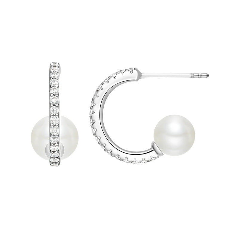 Simple Natural Pearl Classical Ballet Stud Earrings 925 Sterling Silver