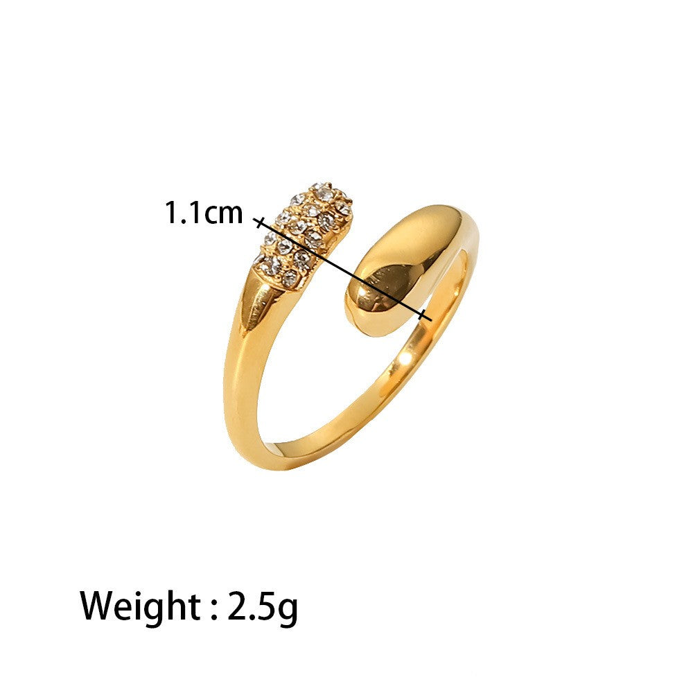 Niche Design Micro-inlaid Zircon Geometric Open Ring for Women