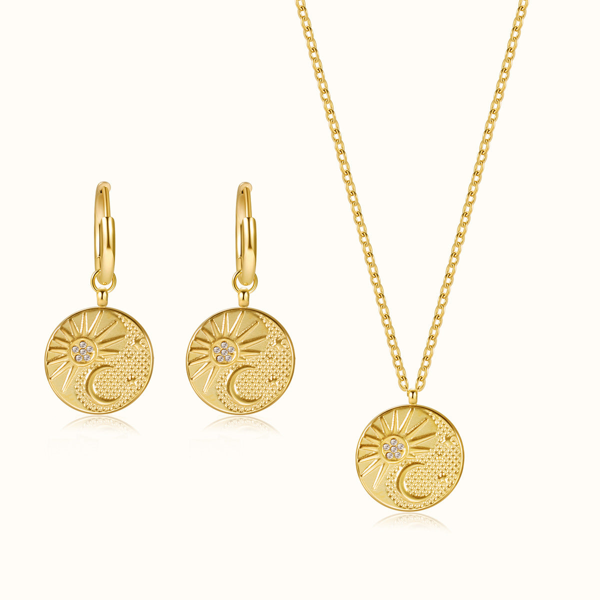 Sun and Moon Three-dimensional Embossed Stainless Steel Jewelry Set