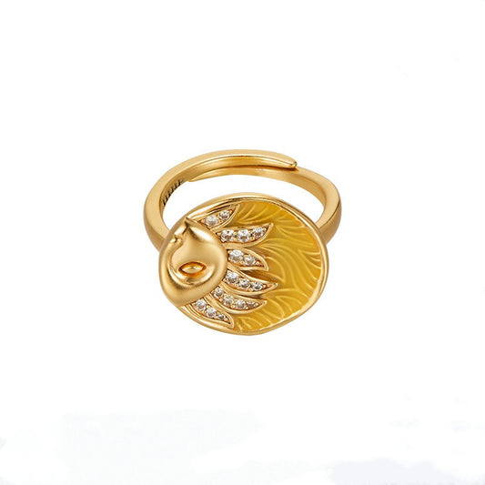 Mayan Sun Personality Gold Plated Round Ring