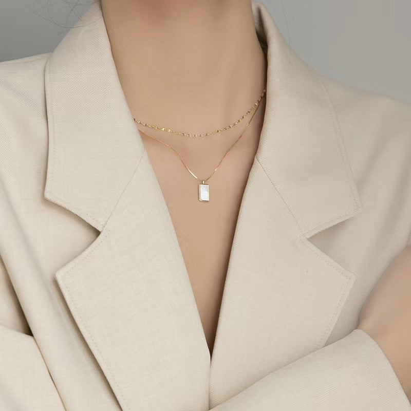 High End Non-fading Double Layers White Mother-of-pearl Pendant Necklace