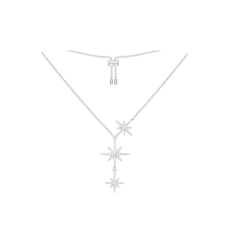 Hexagram Silver Necklace Sweater Chain Spring and Autumn Niche INS Tide Jewelry Gift