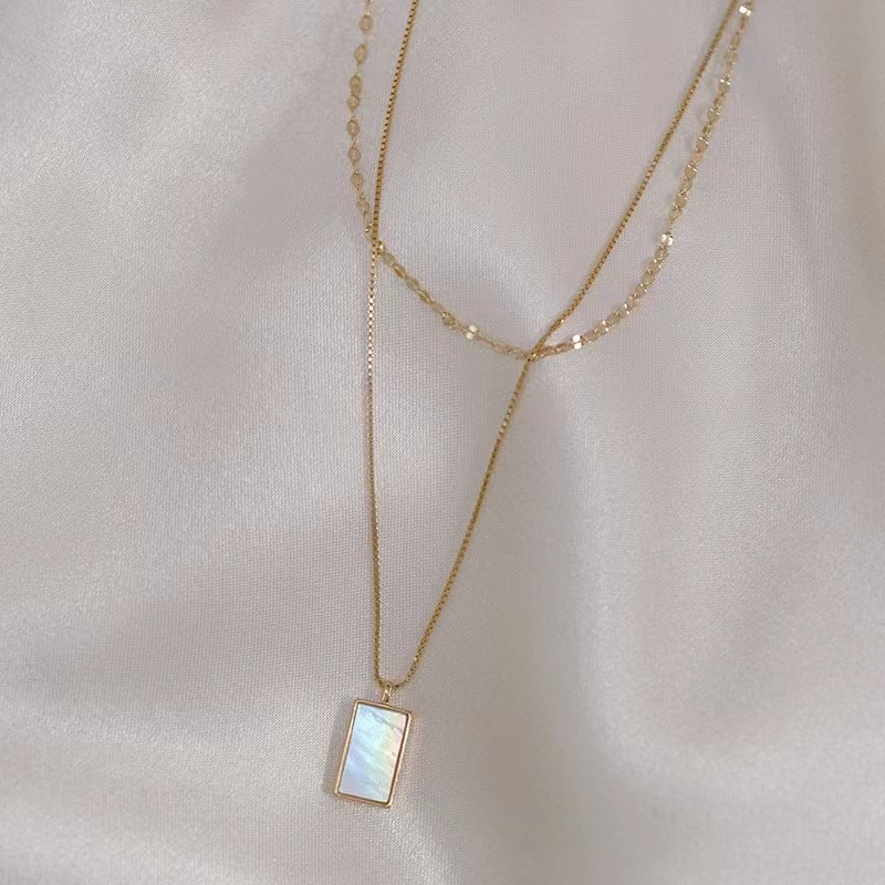 High End Non-fading Double Layers White Mother-of-pearl Pendant Necklace