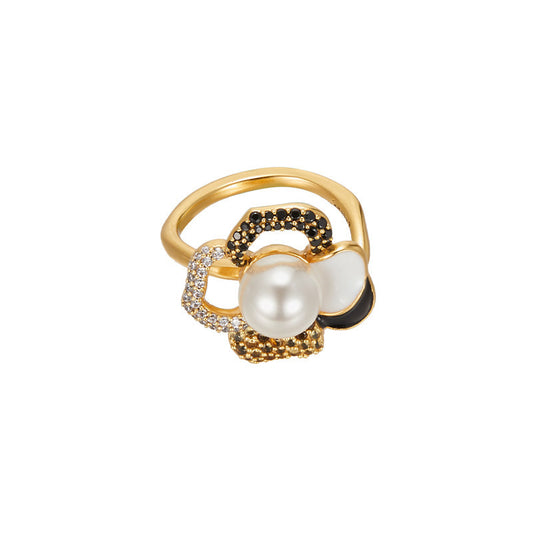 Camellia Temperament Retro Elegant Pearl Ring