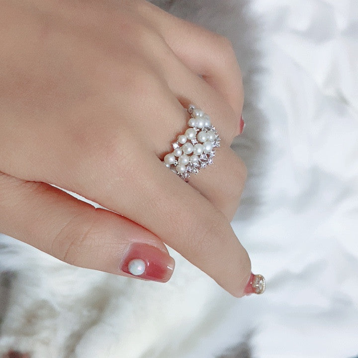 Crown Natural Pearl Ring in S925 Sterling Silver