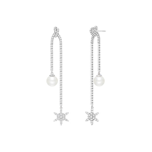Women's Asymmetric Design Wishing Snowflake Earrings in 925 Sterling Silver