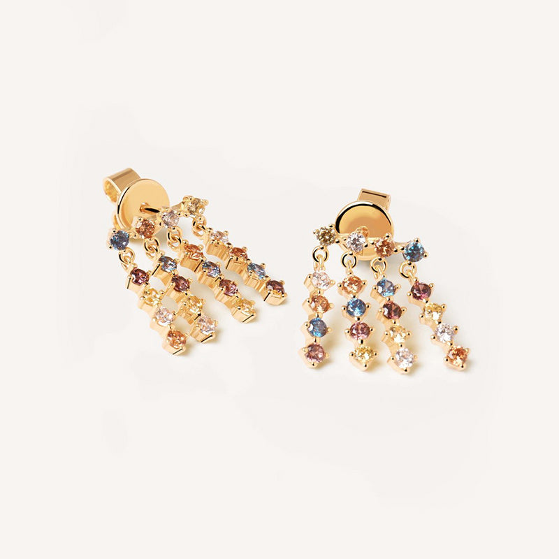 925 Silver 18k Gold Inlaid Colorful Diamond Tassel Earrings