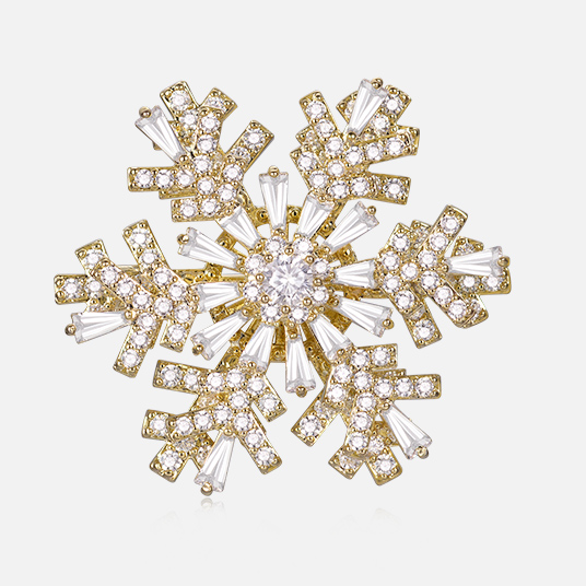 Broche de floco de neve giratório de cristal da série Bright Star banhado a ouro