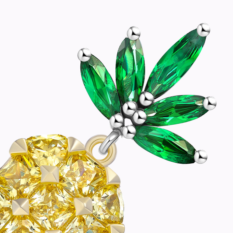 Gold Yellow Inlaid Zircon Pineapple Earrings in 925 Sterling Silver