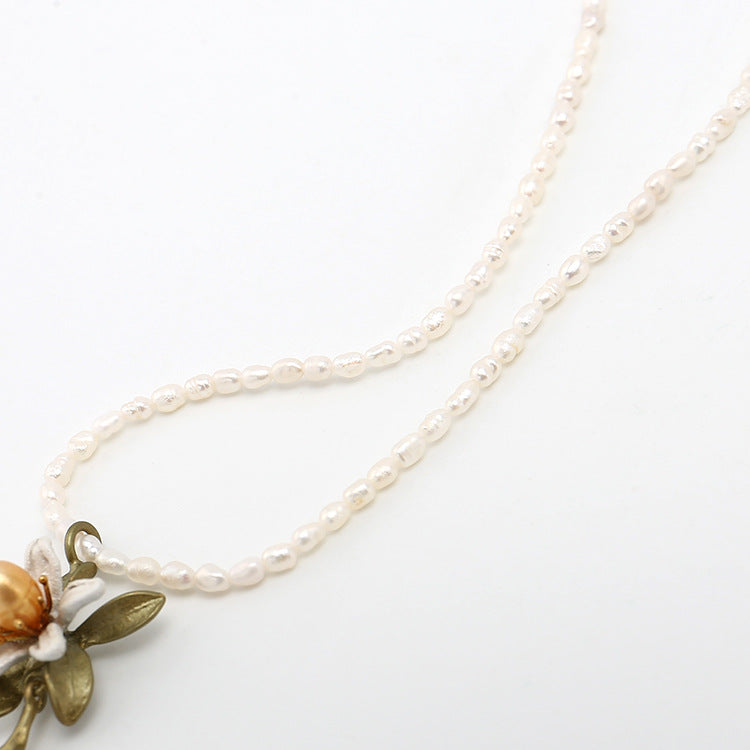 Collier en argent avec perle de fleur d'oranger vintage exquis pour femme