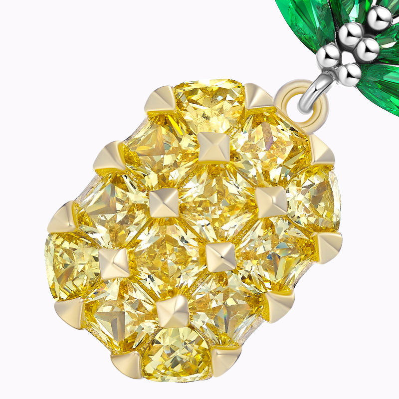 Gold Yellow Inlaid Zircon Pineapple Earrings in 925 Sterling Silver