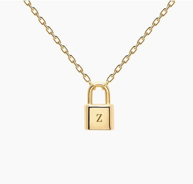 Pingente de chave de fechadura leve luxo banhado a ouro 18k S925 colar carta de prata