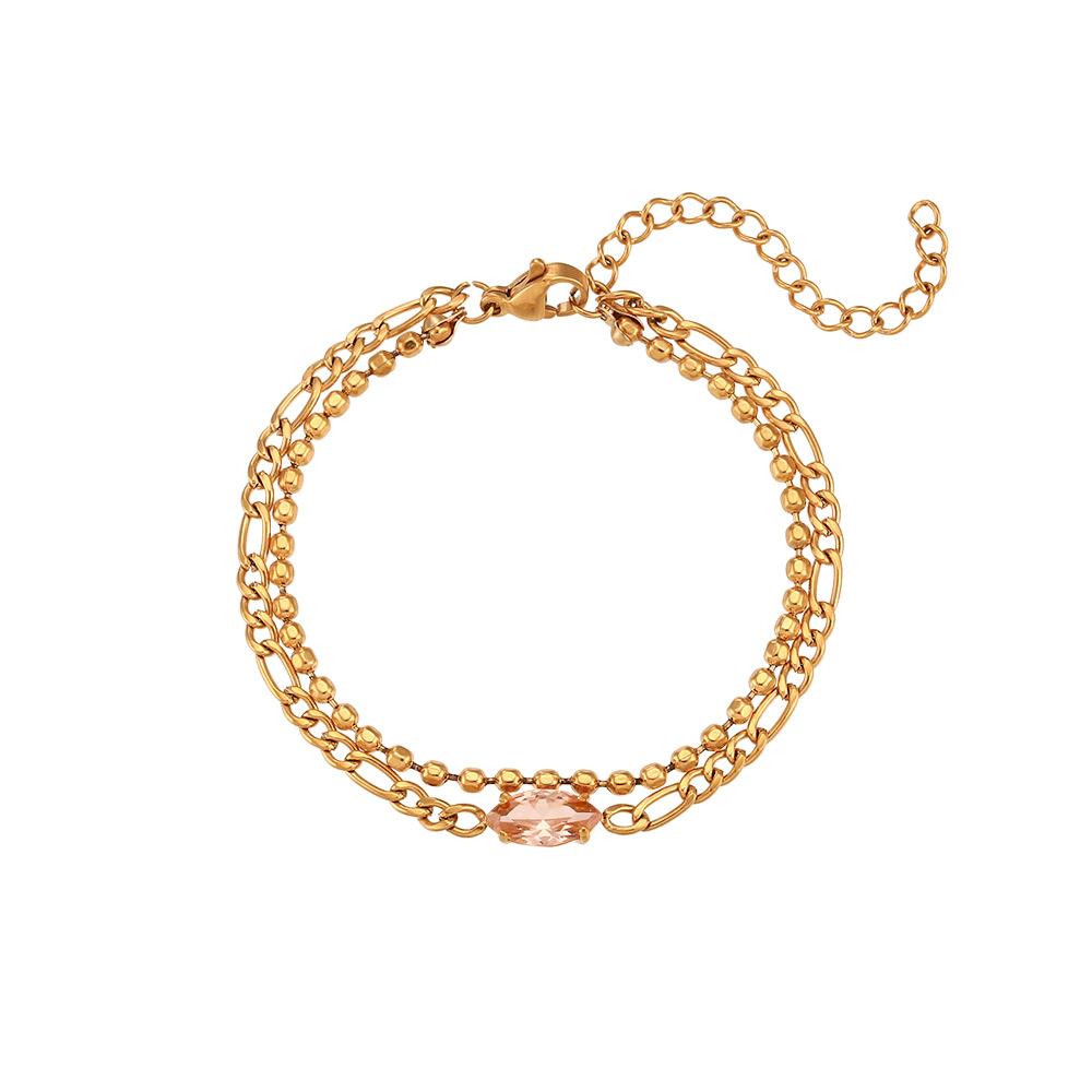 Double Layer Bead Chain Figaro Chain Marquise Zircon Bracelet