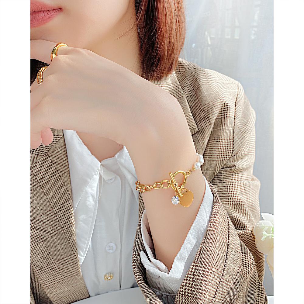 Non-fading women's freshwater pearl OT buckle bracelet
