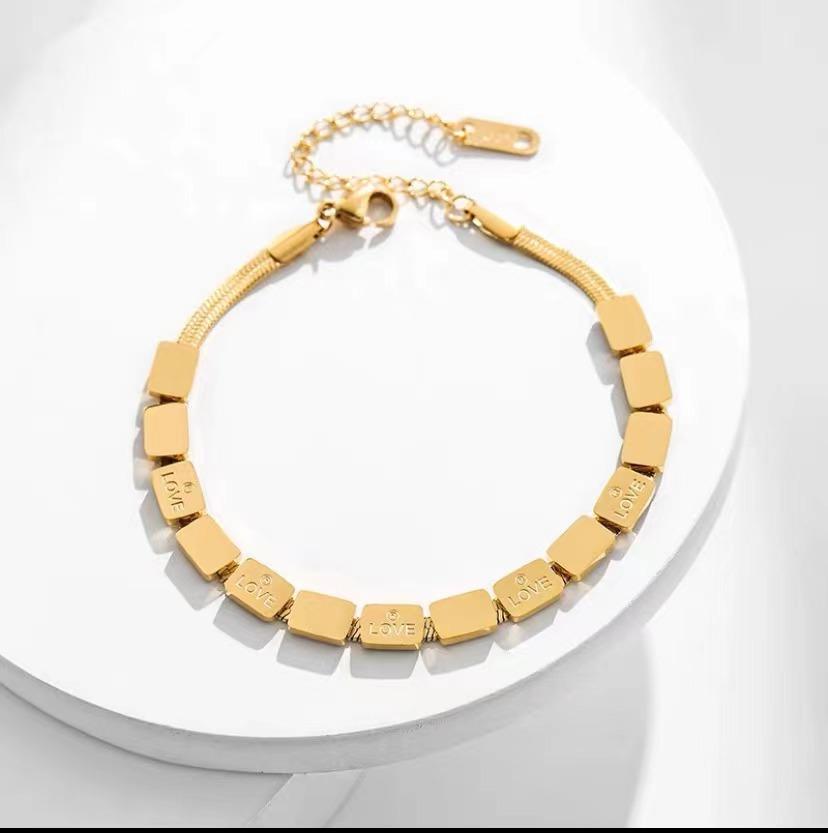 Non-fading Alphabet Square Love Bracelet Necklace in Titanium Steel