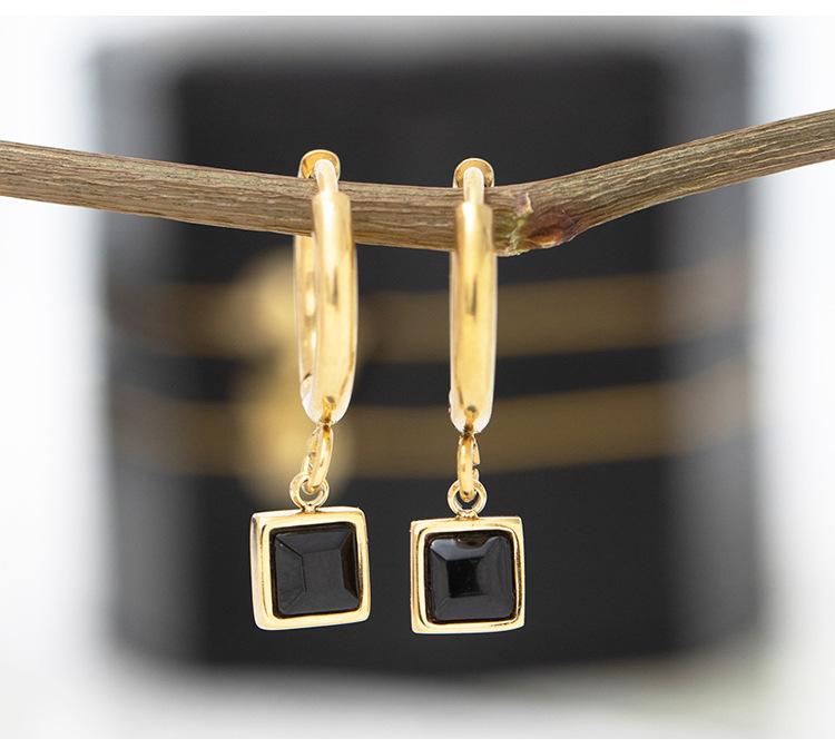 14K Gold Plated Square Zircon Titanium Steel Earrings