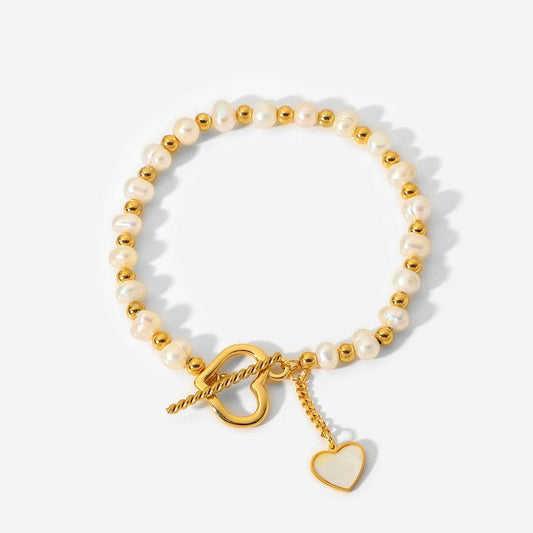 Non-fading Freshwater Pearl Heart Pendant OT Buckle Bracelet