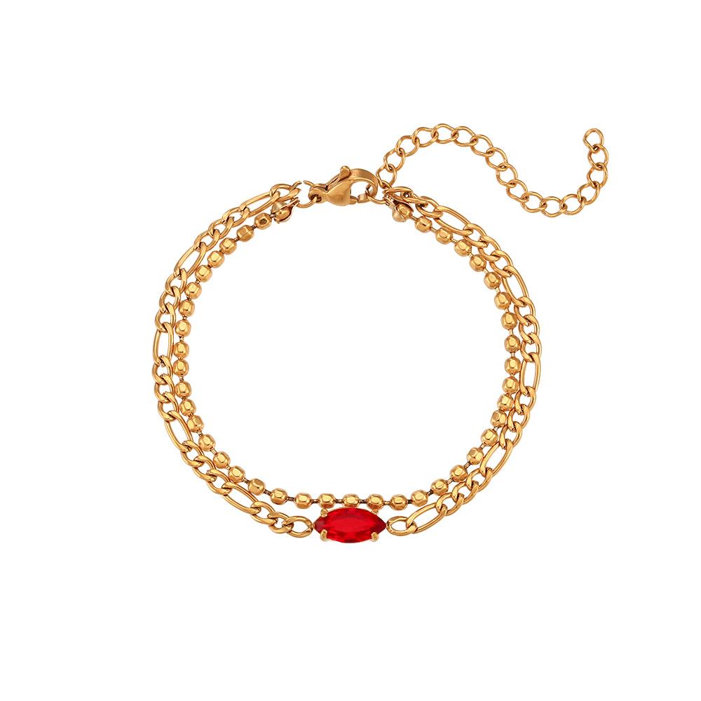 Double Layer Bead Chain Figaro Chain Marquise Zircon Bracelet