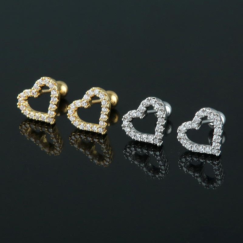 Fashion Heart Shape Titanium Steel Inlaid Zirconia Earrings