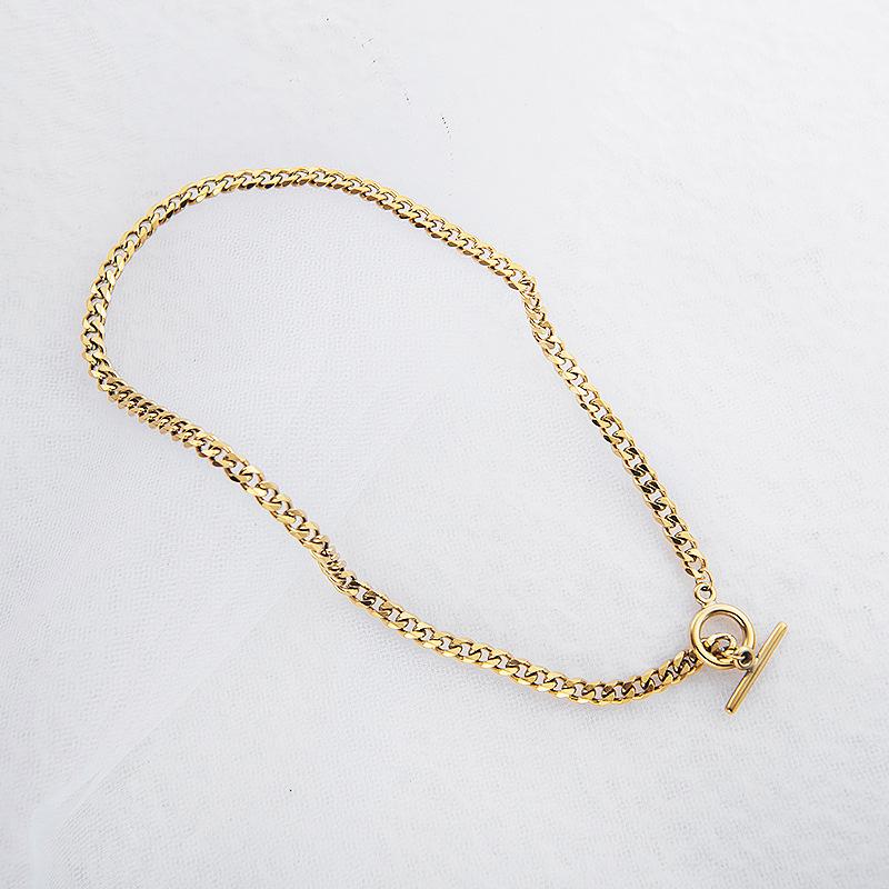 Non-fading Simple and versatile OT round buckle thick chain collarbone chain necklace women