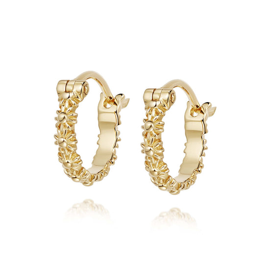 18ct Gold Plate Daisy Hoop Earrings in Sterling Silver