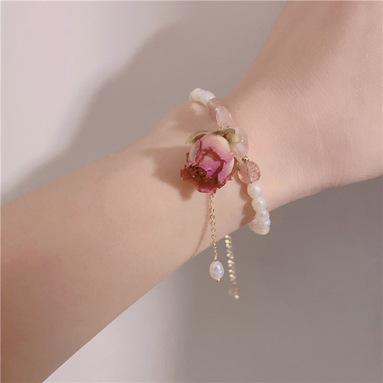 Sweet and Fresh Eternal Rose Freshwater Pearl Adjustable Bracelet